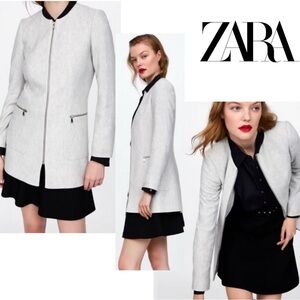 Zara light gray herringbone front full zip blazer jacket coat Sz M NWOT